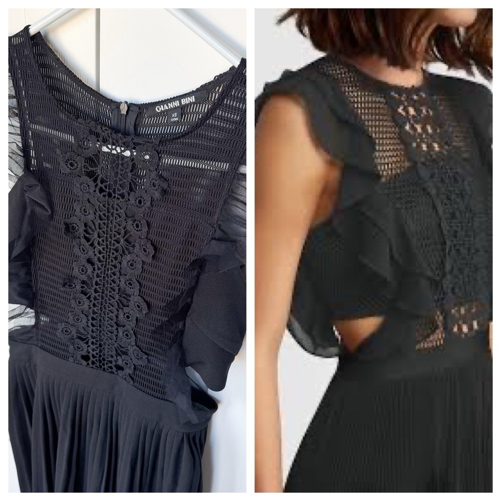 Gianni Bini Black Dress XS Side‎ Cut Out Ruffle Holiday Midi Length